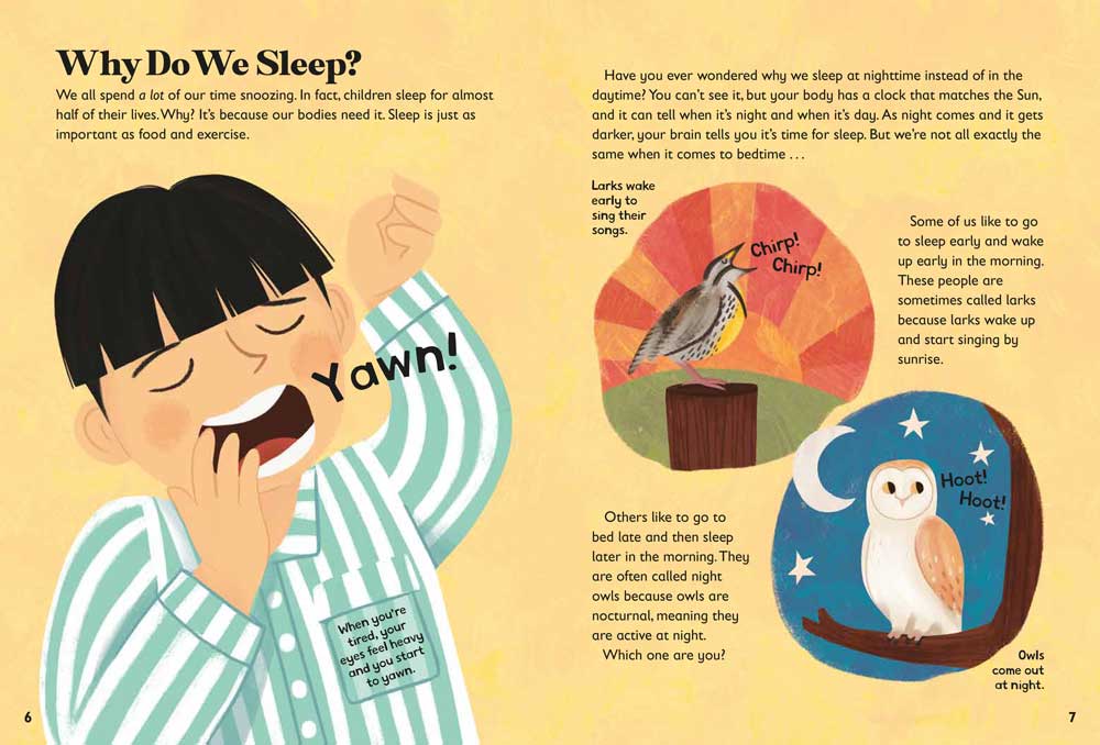 A spread from 5-Minute Really True Stories for Bedtime about why we sleep.