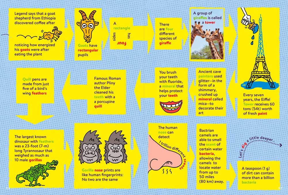 A spread from FACTopia! of many different facts.