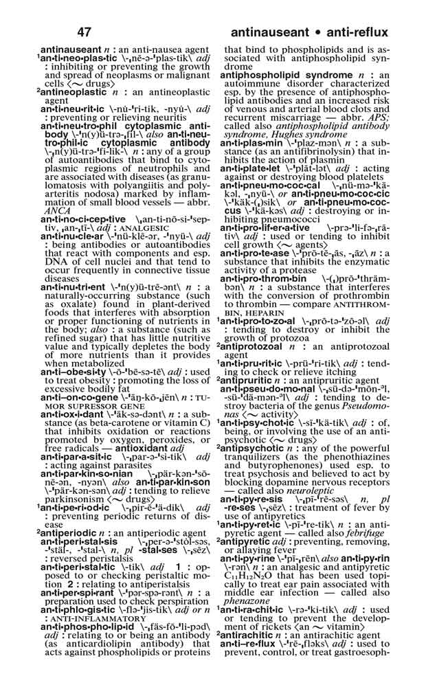 Merriam-Webster's Medical Dictionary page 47