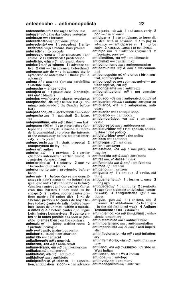 Merriam-Webster's Spanish-English Dictionary page 22