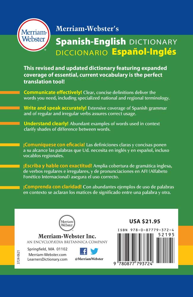 Merriam-Webster's Spanish-English Dictionary back cover